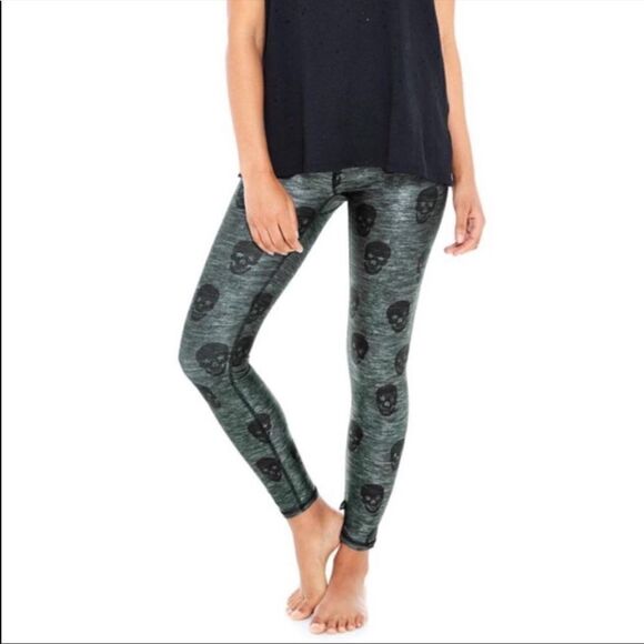 Terez Dark Green Skull Pattern Leggings - Picture 1 of 7
